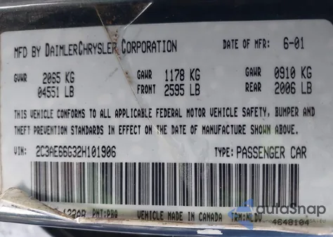 2002 Chrysler 300M from USA, damaged, VIN 2C3AE66G32H101906